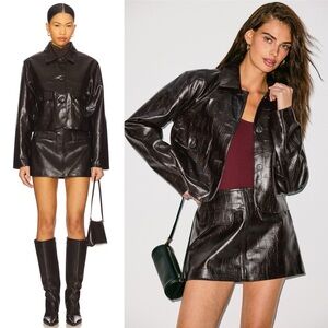 BLANKNYC Inner Drive Vegan Leather Croc Jacket Chocolate Brown XS